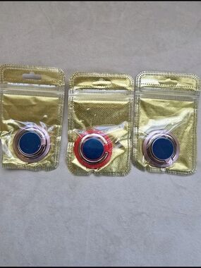 3-Pack Blue Center Phone Ring Holders with Metallic Outer Rings